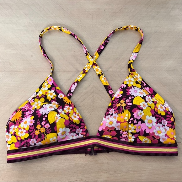 aerie Other - Aerie Floral Bikini Top with Strappy Back Daisy Pink Yellow Triangle Women's L